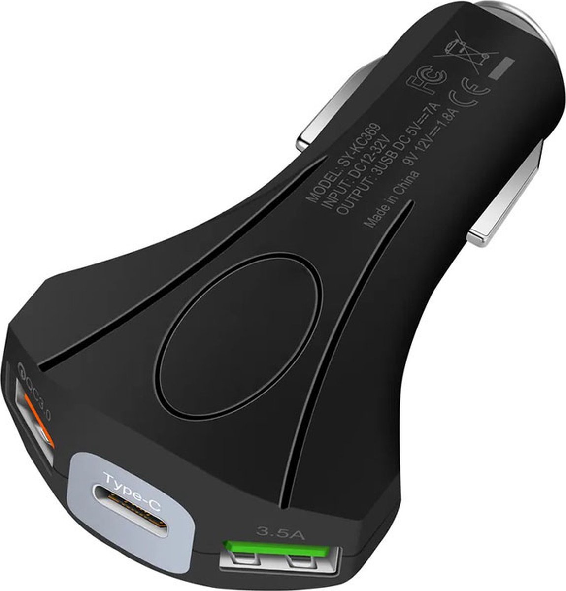 Autolader met 3 USB Poorten - Quick Charge 3.0 - 3.5A - USB Oplader - Zwart