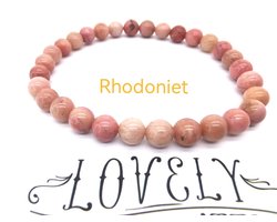 Armband – Edelsteen – Rhodochrosiet - 6mm Kralen - 18 cm - Werking: vrolijk, levendig, spontaan, liefdevol, enthousiast, positief, helpt van jezelf houden en bij het aantrekken van liefdesrelaties.
