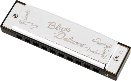 Foto: Fender blauws deluxe harmonica key of c diatonische mondharmonica