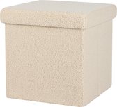 Urban Living Poef Teddy BOX - hocker - opbergbox - beige - polyester/mdf - 38 x 38 cm - opvouwbaar