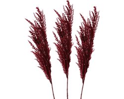 TopArt Pampasgras pluim losse steel/tak - 3x - bordeaux rood - 100 cm - Decoratie kunst bloemen/graspluimen