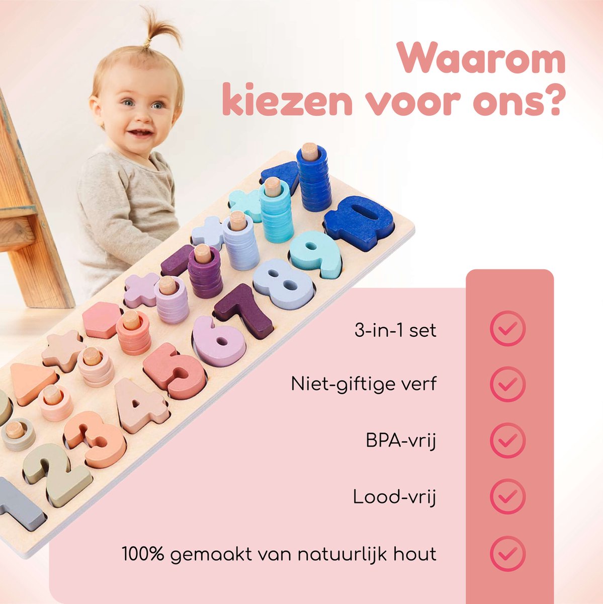 Houten Cilinder Blokken, Ontwikkelt Fijne Motoriek en Kleurenherkenning, Kleurrijk Leer Speelgoed Set met Verschillende Maten voor Peuters, Thuisvoorschool en Speciaal Onderwijs