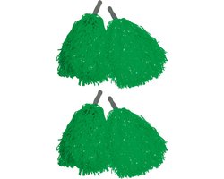 Cheerballs/pompoms - set van 4x - groen - met franjes en stick handgreep - 25 cm - voor kinderen