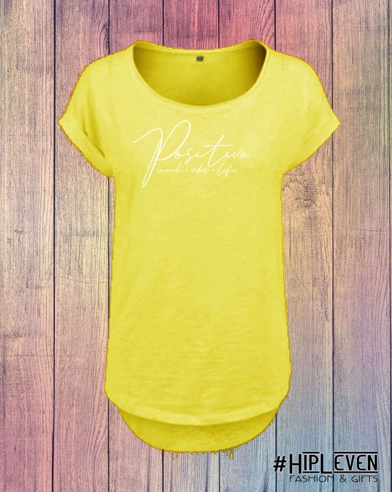 Shirt met print Positive, mind, vibes, life | geel/ 3XL (46-48)