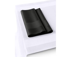 Tafelloper met Servetten - Katoen - Damast - Horeca Line Textiel - Wit/Zwart