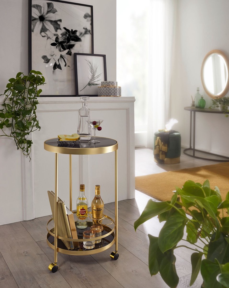 PADMA HOUSE Bijzettafel met wielen, keukenwagen hout op wielen, 2