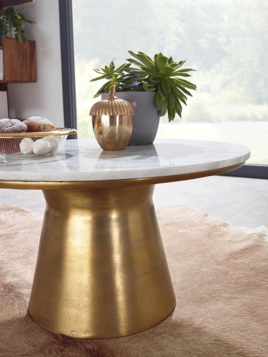 Table basse Rootz marbre véritable blanc 60x60x34 cm table basse métal doré  - Table... | bol