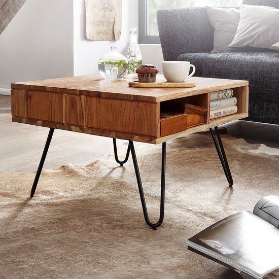 Table basse Rootz 60x40x60 cm bois massif acacia - Table basse design métal  angulaire... | bol