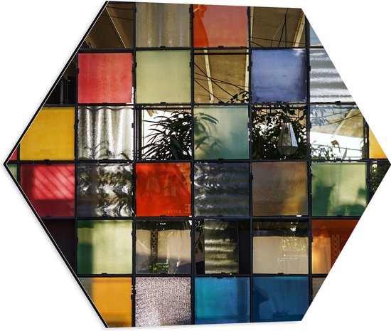 Dibond Hexagon - Muur - Wand - Kleuren - Planten - Vakken - Vierkant - 50x43.5 cm Foto op Hexagon (Met Ophangsysteem)