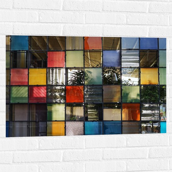 Muursticker - Muur - Wand - Kleuren - Planten - Vakken - Vierkant - 90x60 cm Foto op Muursticker