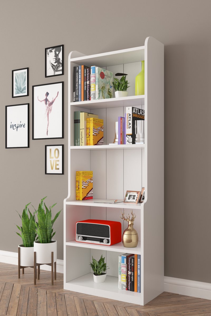 Soof&Tess Boekenkast - Wit - Opbergrek Met 6 Planken - Woonkamer - Slaapkamer 30 x 60 x 180 cm - Wit - Open Planken - Voor Kantoor