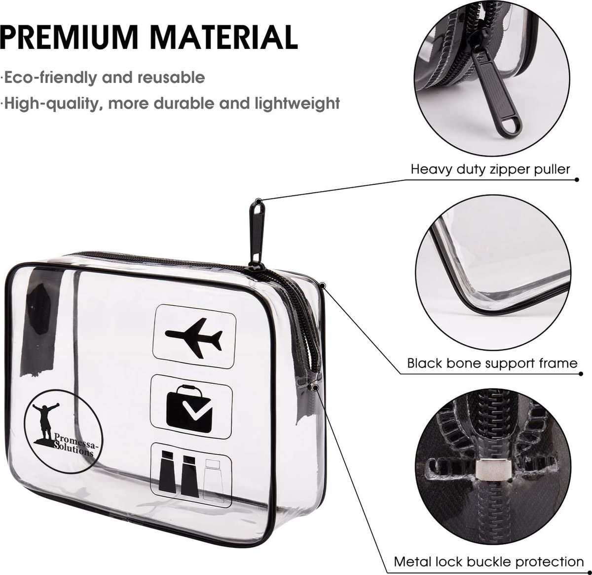 OSDUE Transparante Toilettassen, 2 Stuks PVC Waterdicht Toilettas, Make Uptas Opbergtas Badproducten, Handbagage Vliegtuigtassen Reistas accessoires voor Mannen Vrouwen Kinderen Gezinsuitjes - Zwart-B
