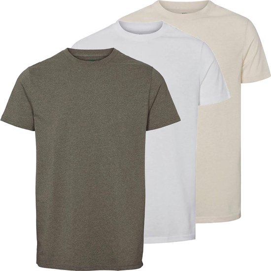 Kronstadt Heren T-shirts 3-Pack (Maat S) Grijs/Beige/Wit - Casual effen shirts