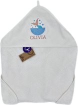 Gepersonaliseerde geborduurde babyhanddoek met capuchon - badcape - zeemeermin staart - personalized embroidered baby hooded towel - mermaid tail - 75 x 75 cm