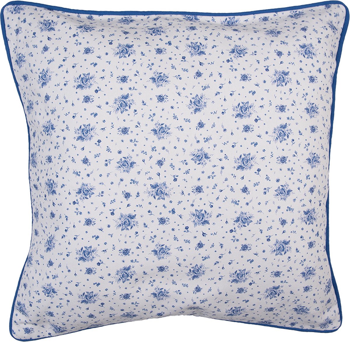 Clayre & Eef Kussenhoes 40x40 cm Wit Blauw Katoen Roosjes