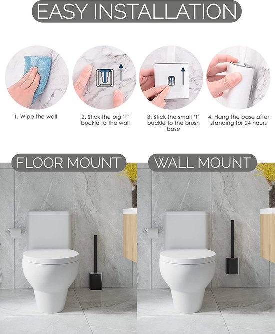 JurciCat toiletborstel siliconen (zwart en wit) Toiletborstel siliconen met elastiek voor badkamer toiletten JurciCat toiletborstel siliconen (zwart en wit) Toiletborstel siliconen met elastiek voor badkamer toiletten