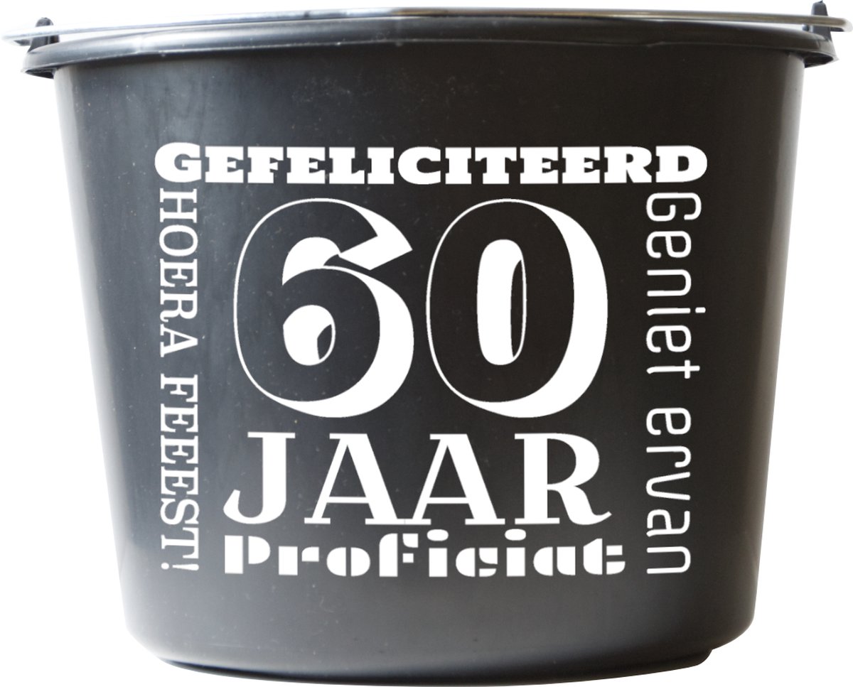 Emmer – 12 liter – zwart – met tekst: Gefeliciteerd 60 jaar | bol.com