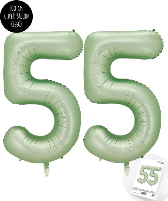 Cijfer Helium Folie Ballon XXL - 55 jaar cijfer - Olive - Groen - Satijn - Nude - 100 cm - leeftijd 55 jaar feestartikelen verjaardag - Snoes