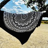 XL groot strandlaken - Lichtgewicht strandkleed - Mandala - zwart/wit - Dun katoen - Lindian style