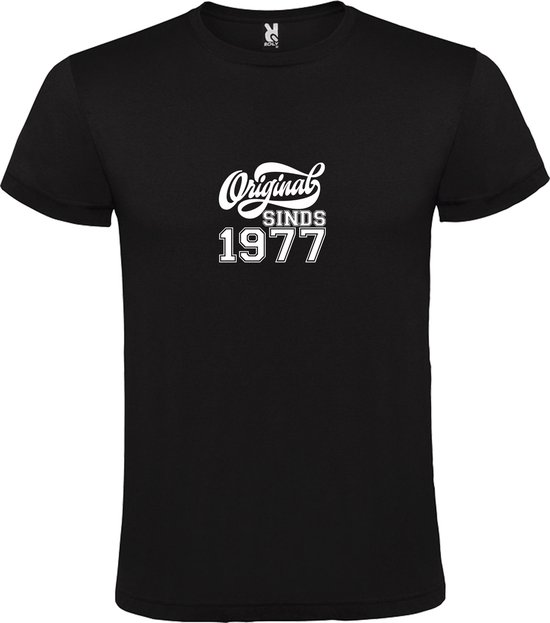 Zwart T-Shirt met “Original Sinds 1977 “ Afbeelding Wit Size XXXXXL