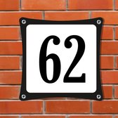 Namengigant Huisnummerbord Emaille-Look - Nummer 62 - Standaard - 10 x 10 cm | incl. schroeven