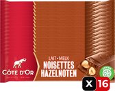 Côte d'Or Tablettes de Chocolat Lait Noisettes Entières - 45 Grammes - 16 Pièces - Chocolat - Barre - Snack - Pack économique