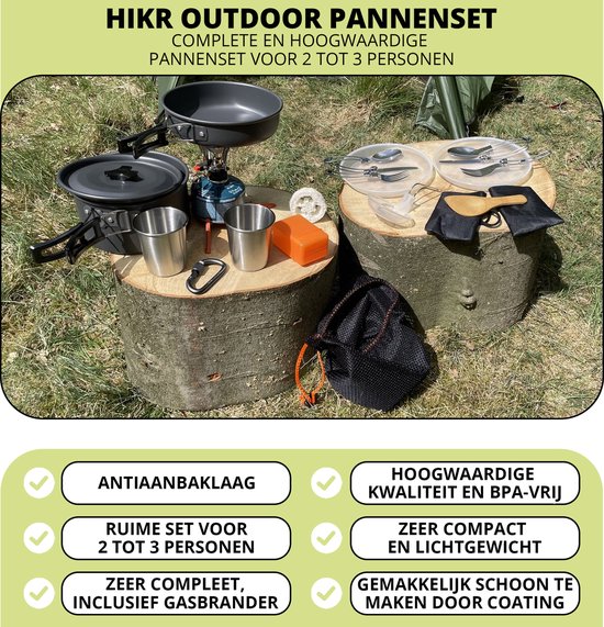 Hikr® Camping Pannenset - Premium complete 22-delige kookset - Lichtgewicht - Kookgerei servies - Outdoor - BPA-vrij - Keukengerei set van HI — afbeelding 5