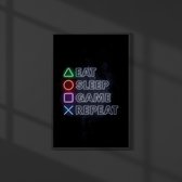 Eat Sleep Game Repeat Poster - 70x50 cm - [Perfect voor Spelkamer, Slaapkamer, Game kamer]
