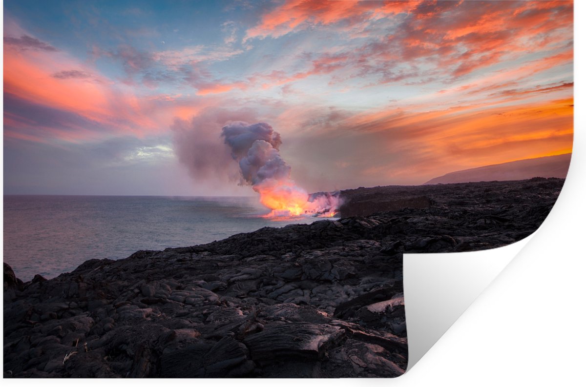 Muurstickers - Sticker Folie - Lava vulkaan bij de oceaan - 120x80 cm - Plakfolie - Muurst