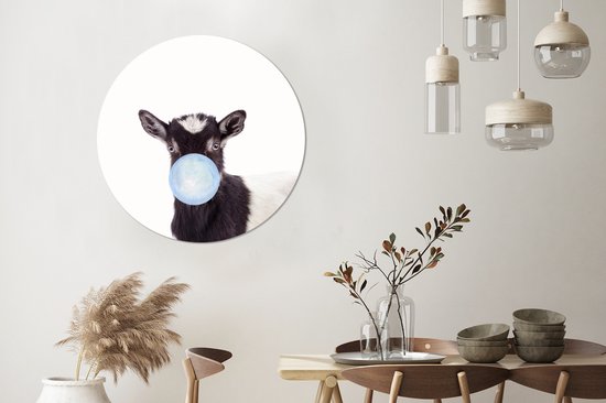Décoration murale chambre enfant - Chèvre - Animaux - Ferme - Chewing-gum - Blauw - Cercle mural animaux - Cercle mural - Déco Kinder - 90x90 cm - Plastique