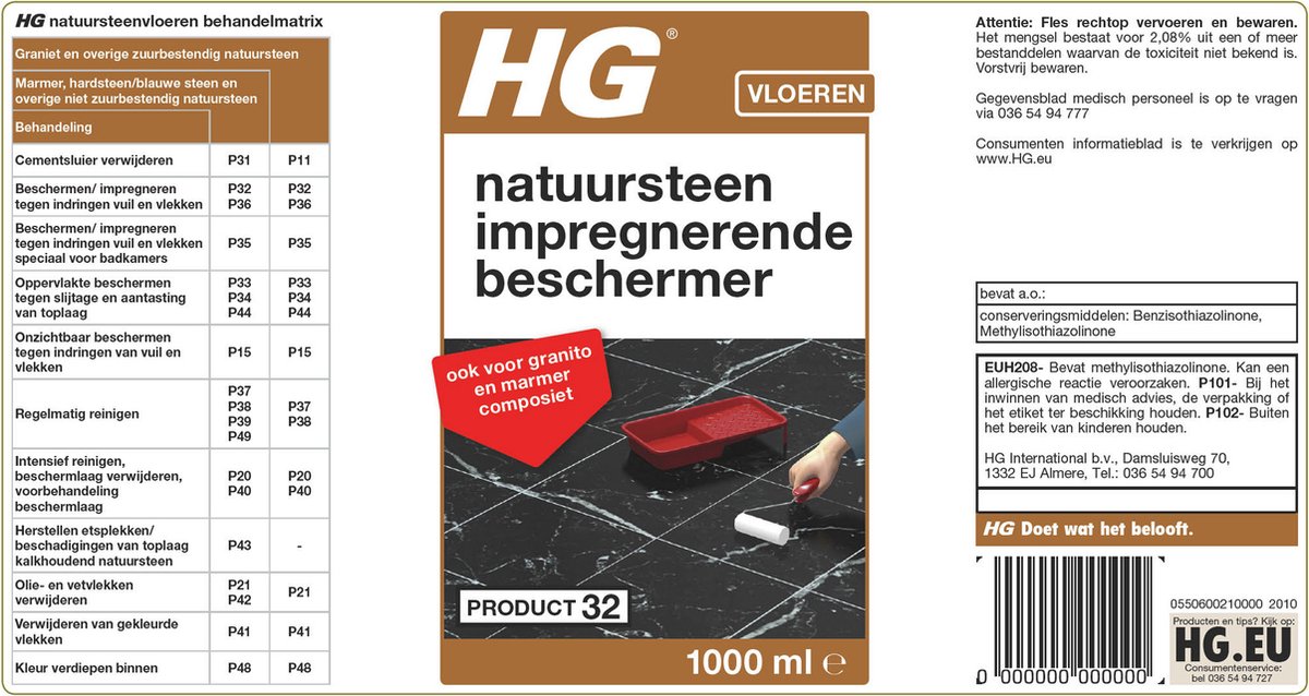 HG natuursteen impregnerende beschermer (HG product 32) - 1L - tegen het  intrekken van... | bol.com
