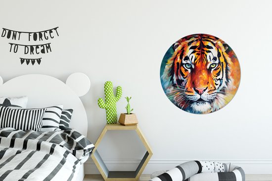 WallCircle - Stickers muraux - Cercle de papier peint - Tigre - Animaux - Peinture à l'huile - Art - 80x80 cm - Cercle mural - Auto-adhésif - Autocollant de papier peint rond