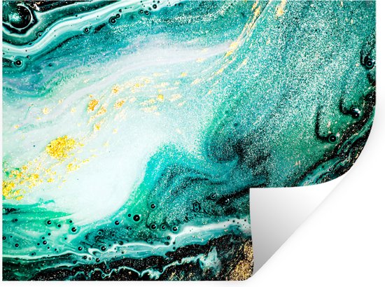 Stickers muraux Muraux - Feuille Autocollant - Aspect Marbre - Blauw - Or - Glitter - Luxe - Marbre - 80x60 cm - Film Adhésif - Stickers muraux Chambre Enfant - Papier Peint Auto Adhésif