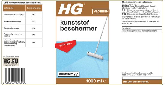 HG kunststofbeschermer (product 77) - 1L - beschermt tegen slijtage en krassen - geschikt voor  o.a. pvc, gietvloeren en linoleum