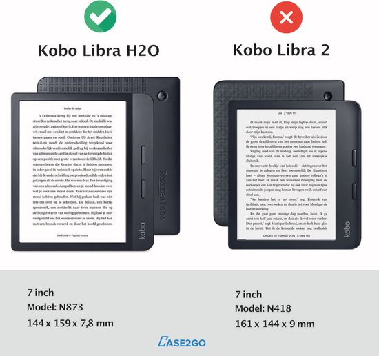 Case2go - E-reader Hoes geschikt voor Kobo Libra H2O - Sleepcover - Tri-Fold Book Case - Auto/Wake functie - Magnetische sluiting - Zwart - Case2go