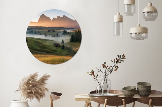WallCircle - Stickers muraux - Cercle de papier peint - Berg - Brouillard - Paysage - 100x100 cm - Cercle mural - Autocollant - Papier peint autocollant rond XXL