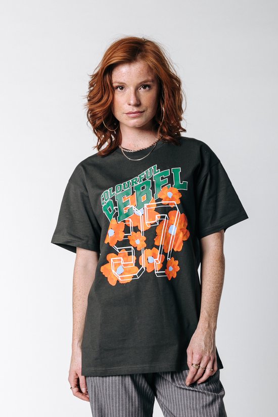 Colourful Rebel Aqua Flowers Loosefit Tee- Maat M
