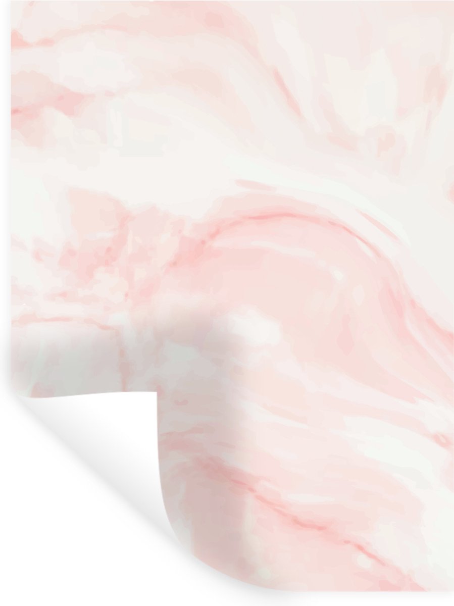 Muurstickers - Sticker Folie - Marmer - Wit - Roze - Pastel - 90x120 cm - Plakfolie - Muur