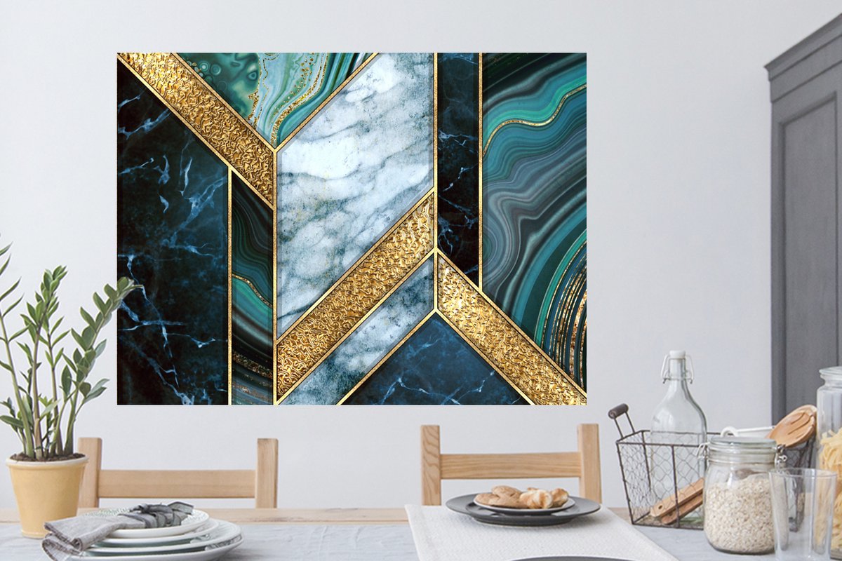 Muurstickers - Sticker Folie - Marmer - Mozaïek - Goud - 120x90 cm - Plakfolie - Muurstick