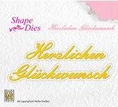SD098 Nellie Snellen Shape Die - Duitse teksten - Herzlichen Gluckwunsch - snijmal tekst + achtergrond