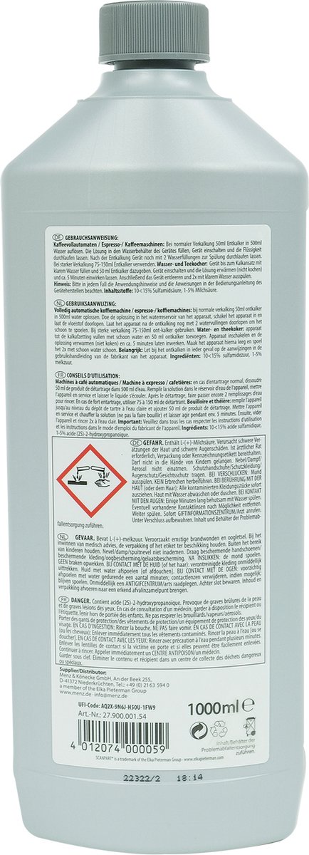 Scanpart vloeibare ontkalker voor koffiemachine 1 liter - Koffiemachineontkalker - Geschikt voor Bosch Braun DeLonghi Gaggia Jura Krups Magimix Melitta Miele Moccamaster Philips Sage Severin Siemens Smeg - Universeel — afbeelding 2