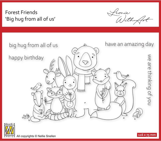 FFECS002 Nellie Snellen Clear stamp - stempel - Forest Friends - Big hug - bosdieren beer haas vos vogel bos