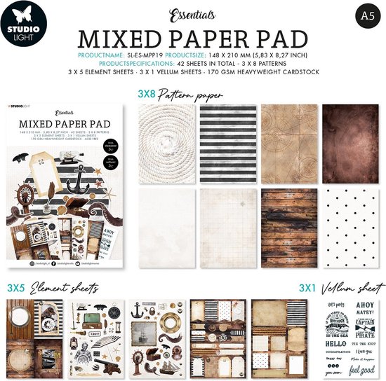 Studio Light Essentials Mixed Paper Pad Vintage Treasures Sea | bol