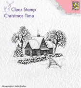 CT019 Nellie Snellen Clearstamp Idyllic winter scene - Stempel huisje in sneeuw