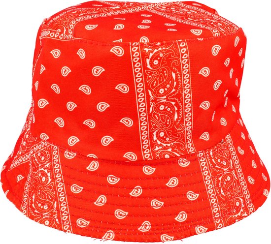 Bucket Hat Omkeerbaar Paisley Wit Rood Festival Vissers Hoedje Patroon Print