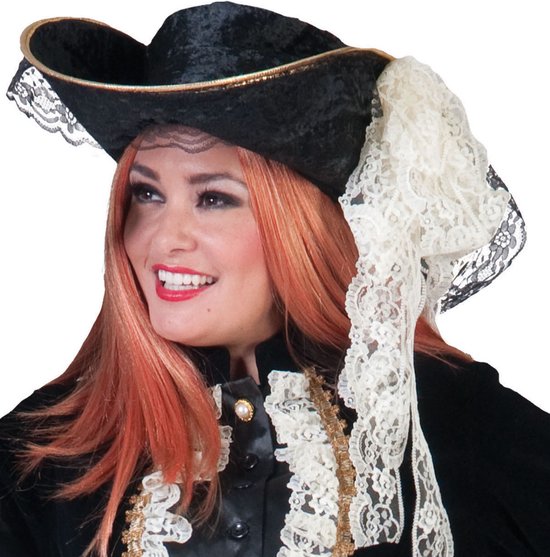 Funny Fashion - Piraat & Viking Kostuum - Chique Hoed Pirate Black Jackie - Zwart - Carnavalskleding - Verkleedkleding