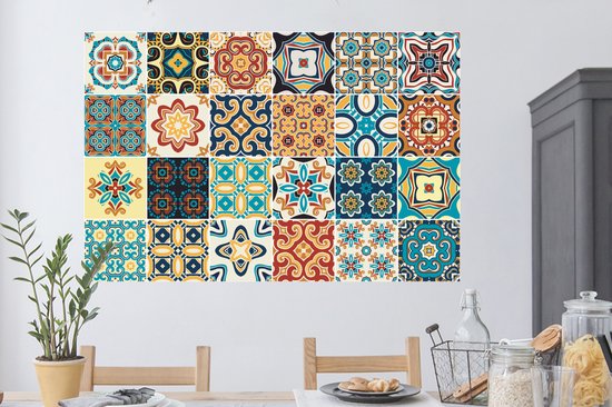 Stickers muraux - Sticker Foil - Fleurs - Vintage - Motif - Blauw - Oranje - 120x80 cm - Film Adhésif - Stickers muraux Muraux Chambre Enfant - Papier Peint Auto Adhésif