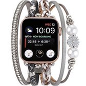 Applewatch Bohemian flower style horlogebandje- 42/44/45mm -leer en kralen