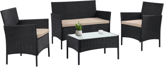 MaxxGarden Rattan loungeset Jamaica - Design wicker tuinset - Zwart