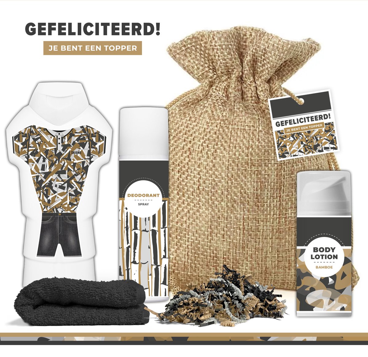 Goedkoopste Geschenkset Gefeliciteerd, je bent een topper! - 5 Producten - 550 Gram | Cadeau voor Hem - Verjaardag man - Giftset Jongen - Verjaardag - Geslaagd - Kleinzoon - Vader - Broer - Zoon - Vriend - Bodylotion - Douchegel - Deodorant - Wellness Set